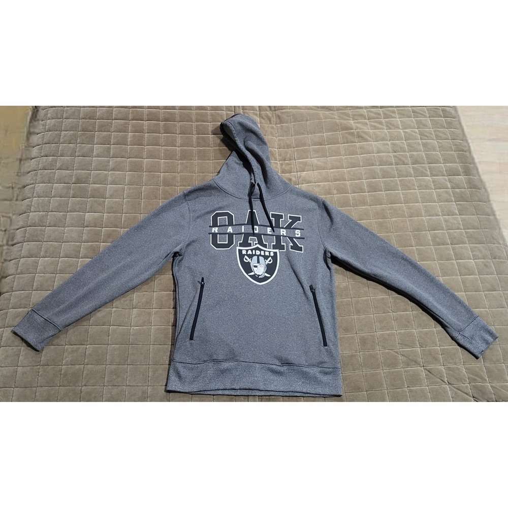 NFL Oakland Raiders Fleece Hoodie Sweatshirt, Zip Pockets, Heather Gray, Small
